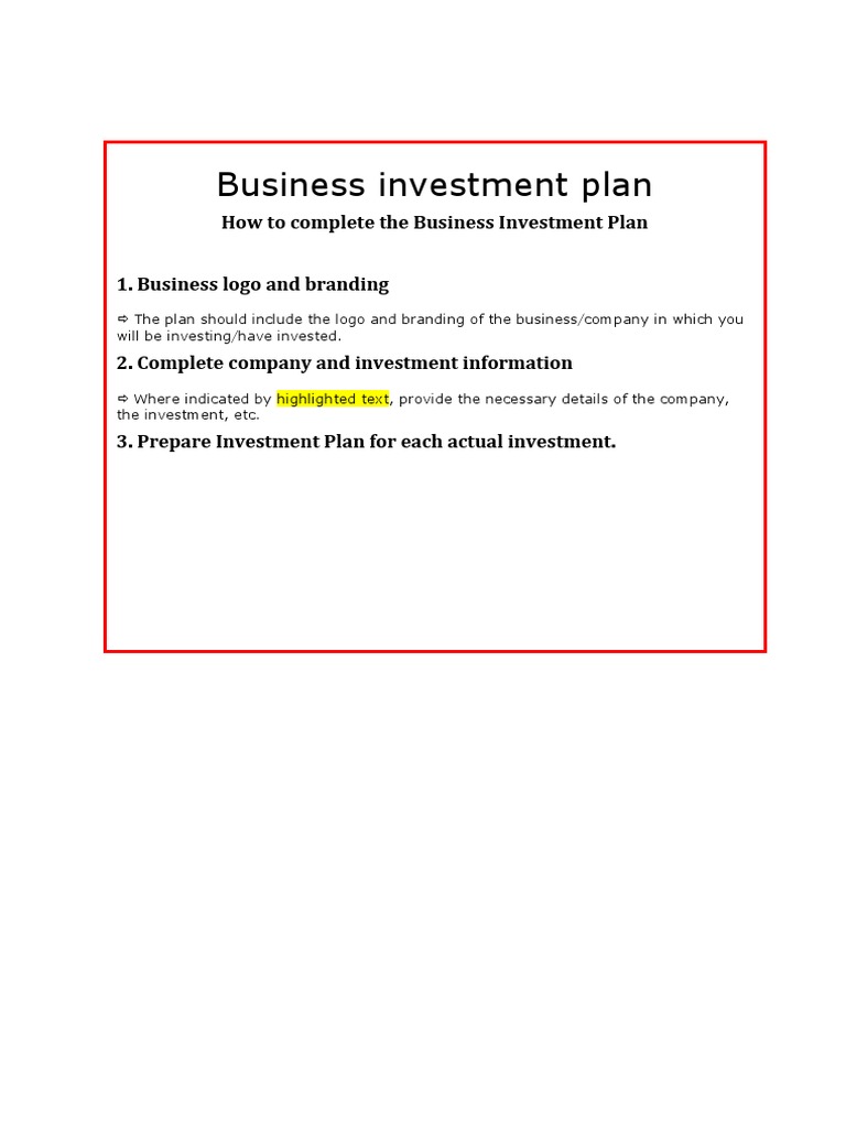 company investment plan example
