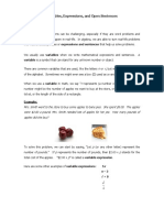 Variables Expressions and Open Sentences Notes