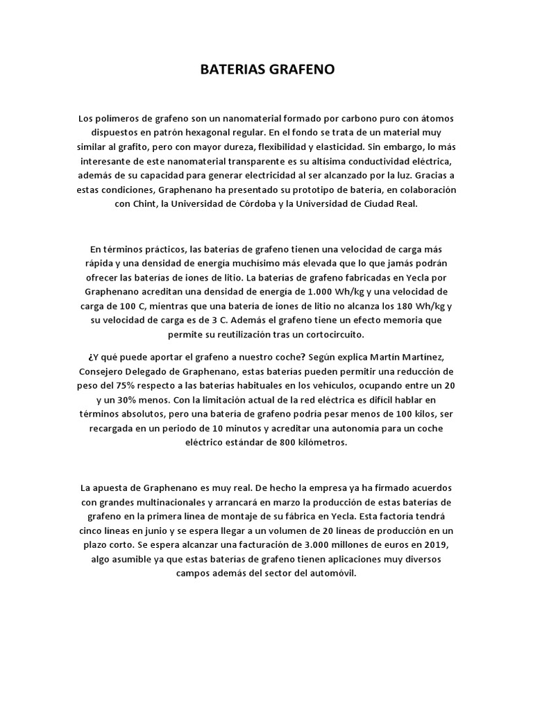 Ventajas de las Baterías de Grafeno | PDF | Grafeno | Batería ...