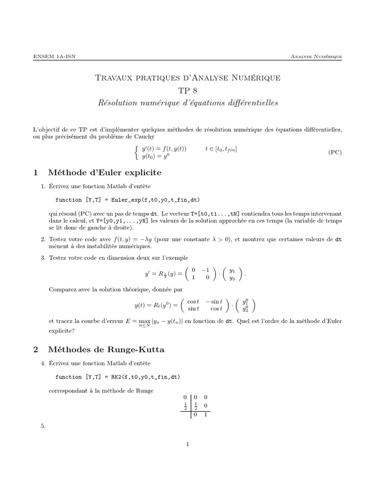 Résolution d'équations différentielles en Matlab | PDF | Équations ...