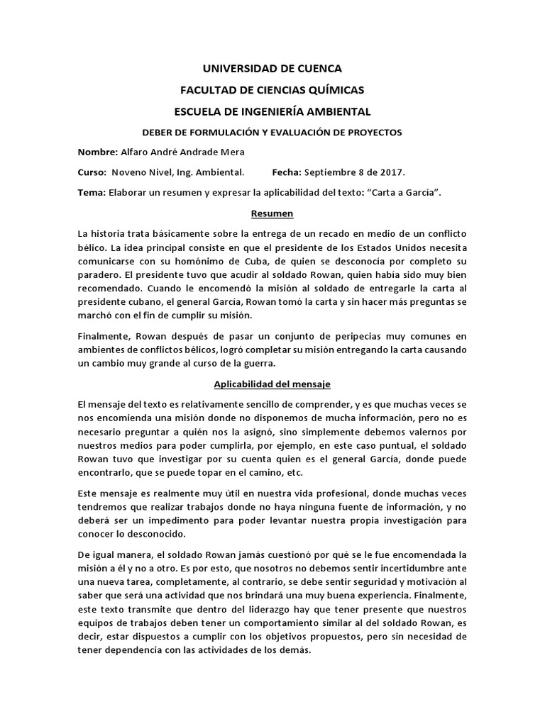 Resumen y aplicabilidad de Carta a García  Cuba  Toma de decisiones