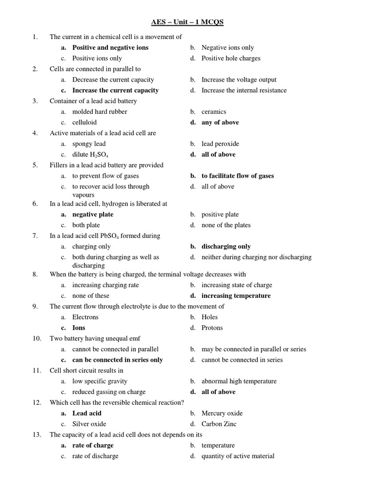Aes Mcqs Unit 1 To 5 PDF Ignition System Distributor
