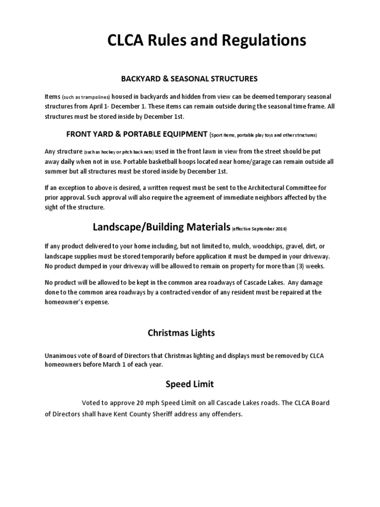 CLCA Rules for Seasonal Structures | PDF | By Law | Board Of Directors