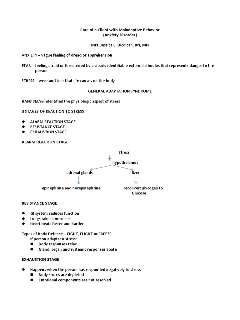 Care of A Client With Maladaptive Behavior Word | PDF | Stress (Biology ...