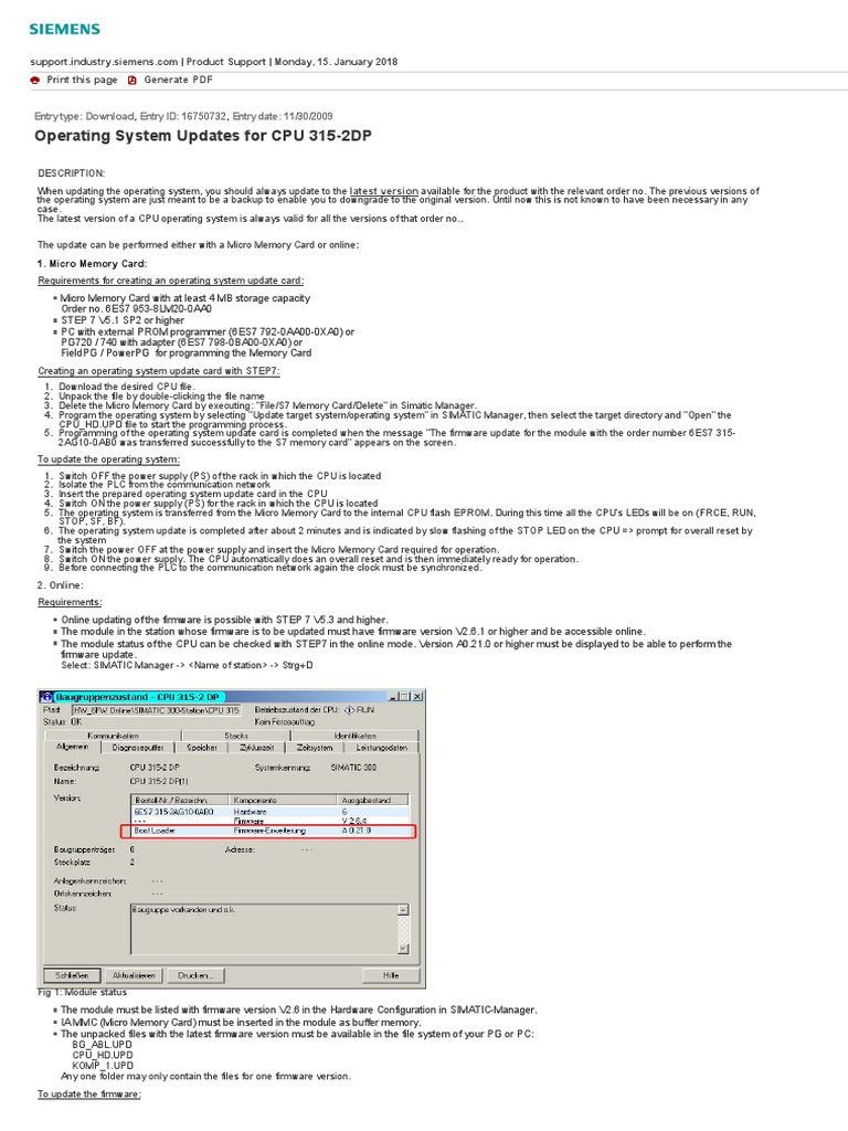 Operating System Updates For CPU 315-2DP | PDF | Operating