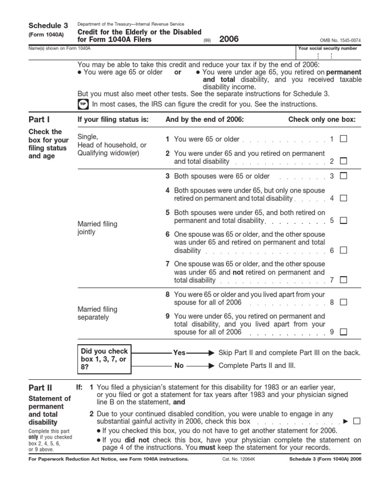 Credit For The Elderly or The Disabled For Form 1040A Filers PDF