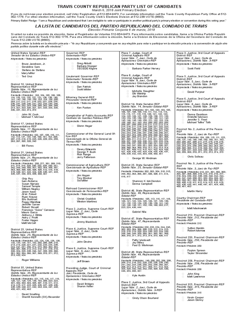 Republican Sample Ballot in Travis County PDF Organizaciones