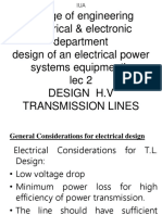 College of Engineering Electrical & Electronic Department Design of An Electrical Power Systems Equipment's Lec 2 Design H.V Transmission Lines
