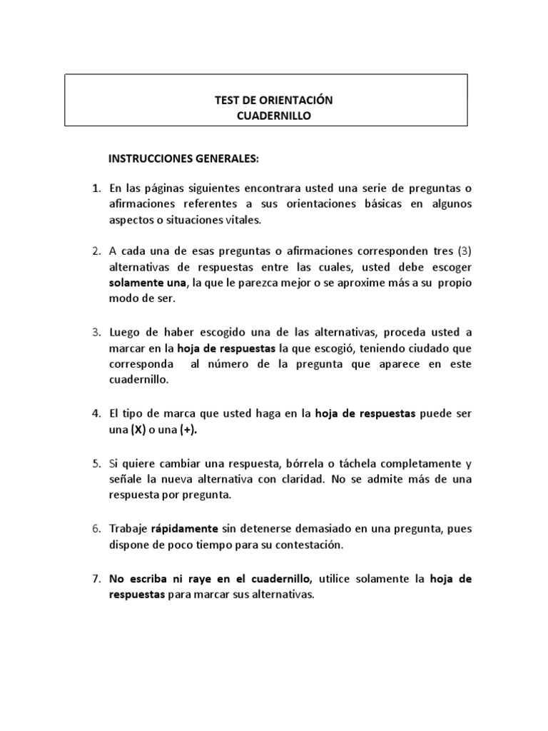 Test de Orientación | PDF | Ocio