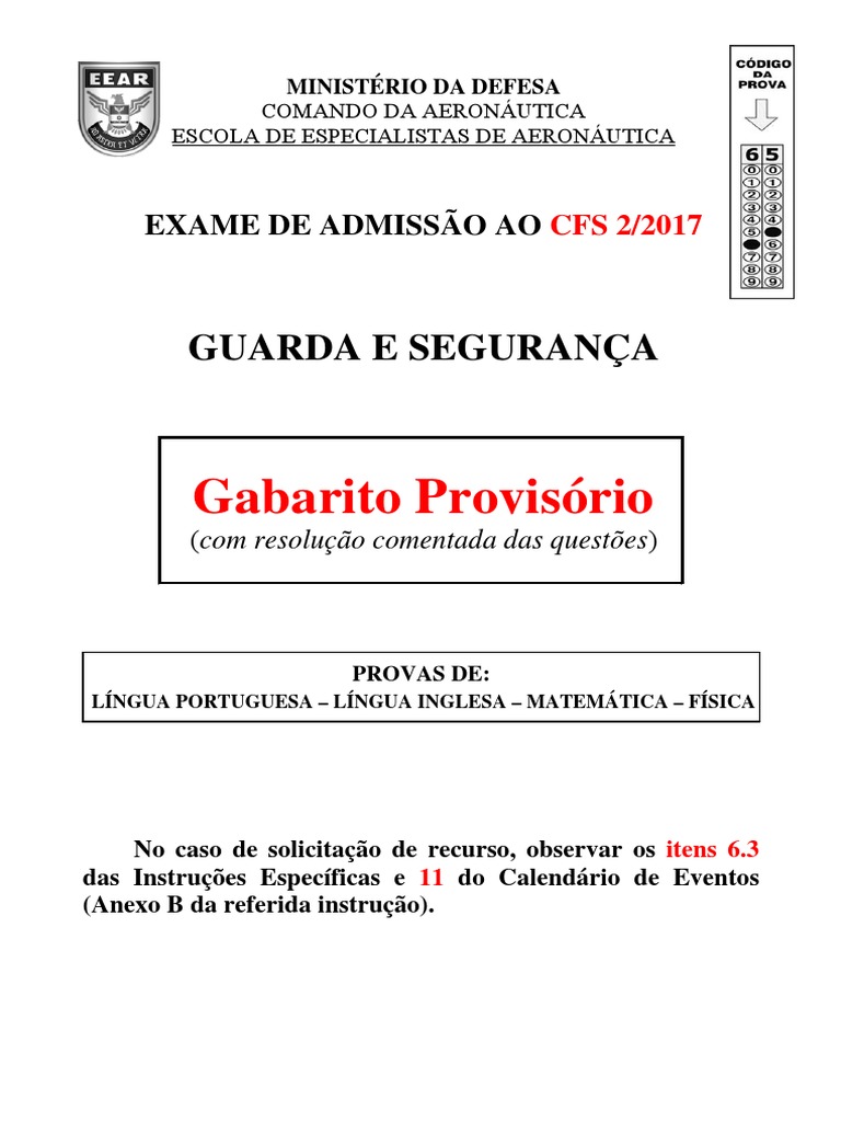 Prova - Aeronáutica - Fab-eear-sargento Da Aeronáutica - Guarda e Segurança