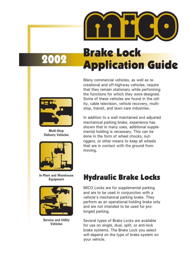 Mico Brake Locks 2002 Product Application Guide Download Free PDF