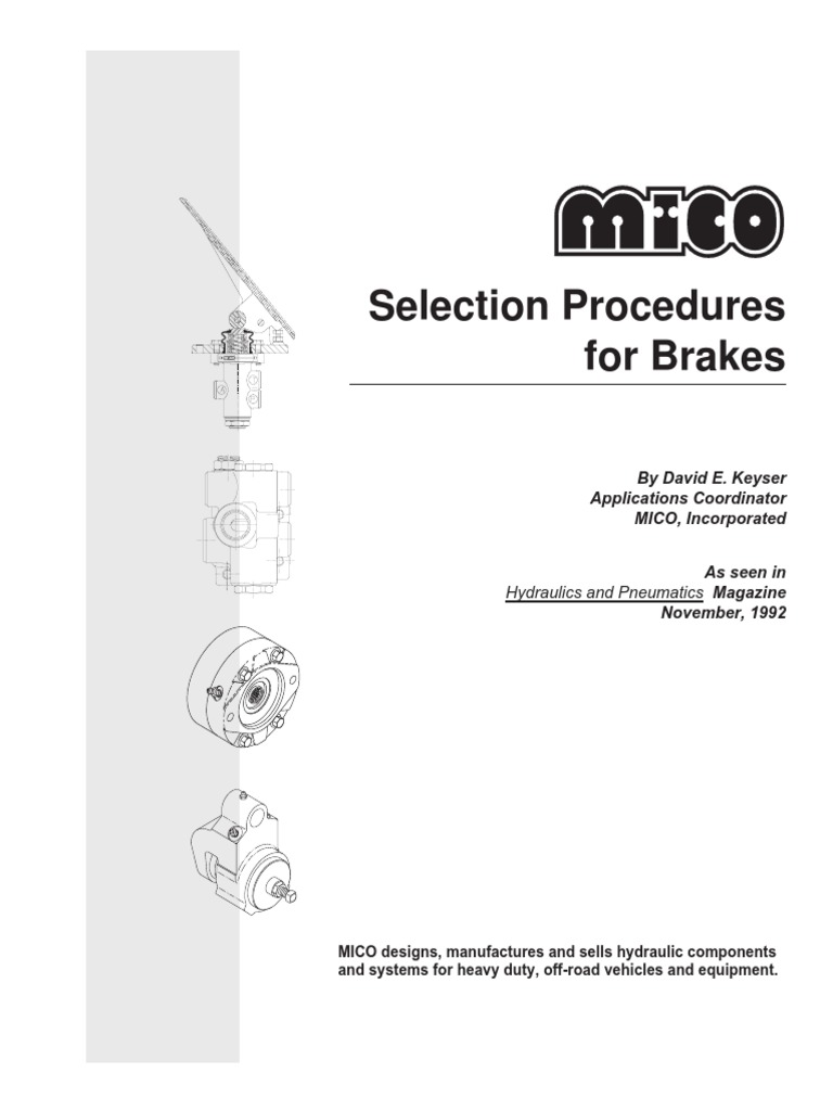 Mico Selection Procedures For Brakes PDF Brake Transportation