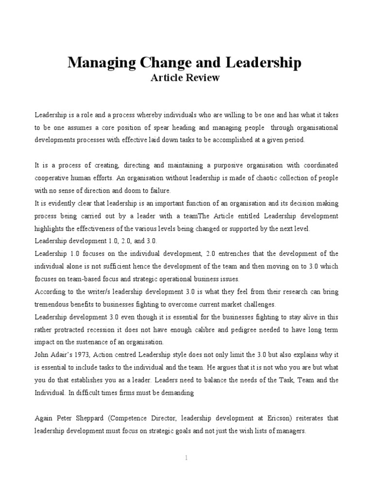 Leadership Article Review PDF Leadership Goal
