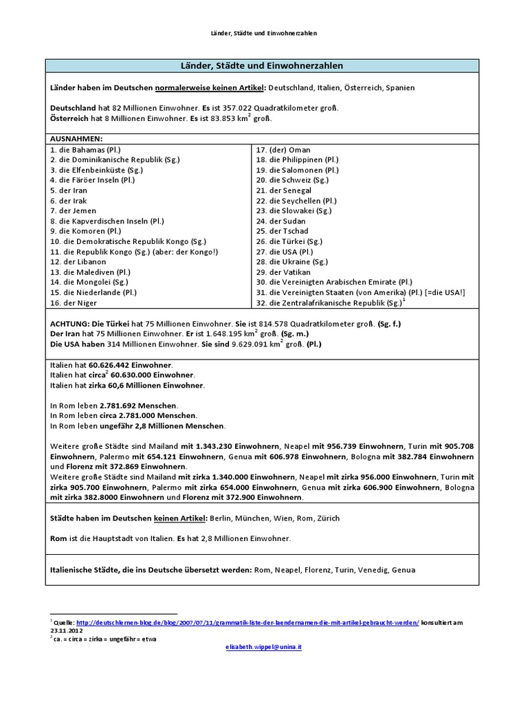 Laender Staedte Einwohner