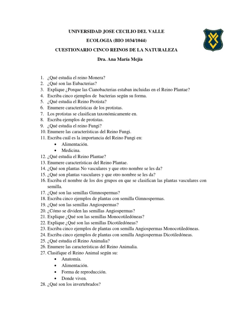 Cuestionario Cinco Reinos | PDF | Plantas | Biología