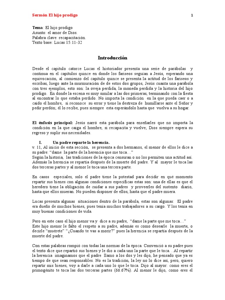 Sermon Expositivo El Hijo Prodigo Pdf Amor Pecado
