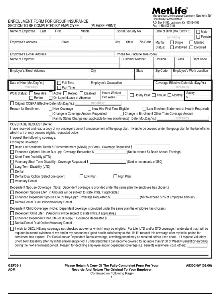 MetLife Enroll Form All Product | Download Free PDF | Fraud | Met Life