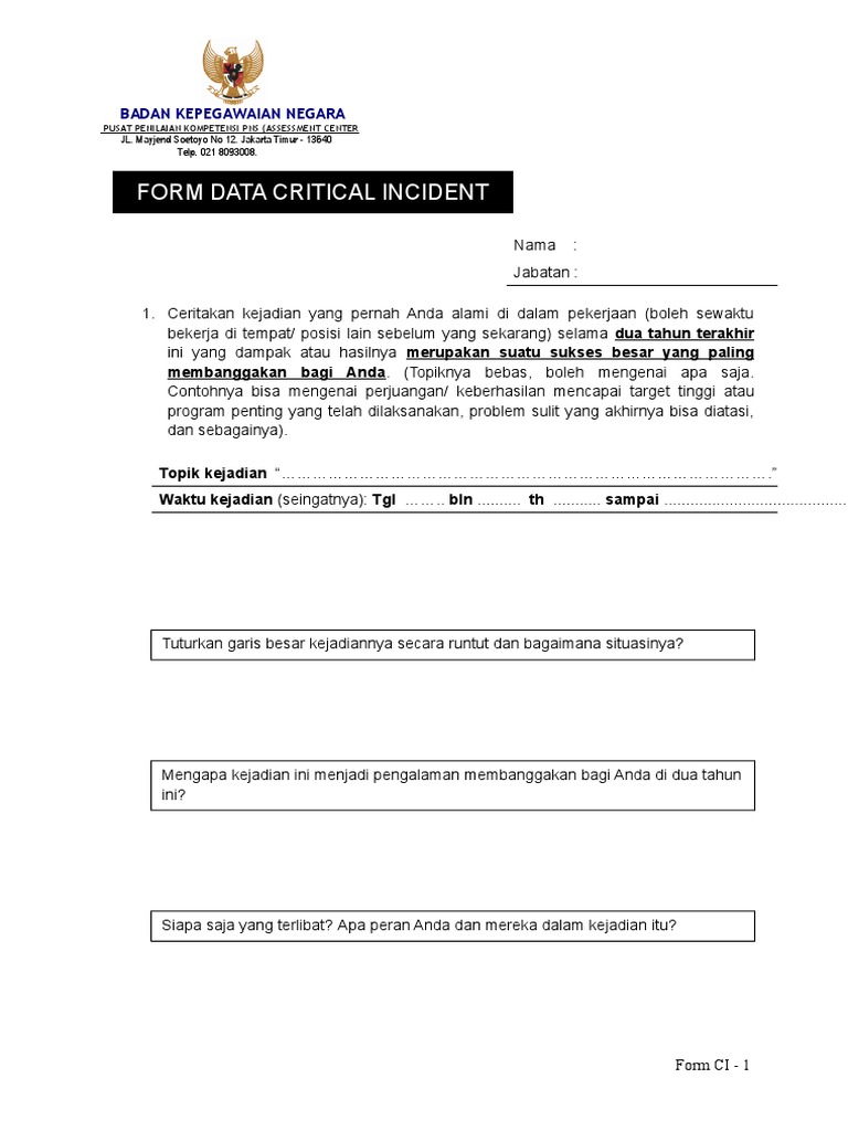 Form Critical Incident | PDF