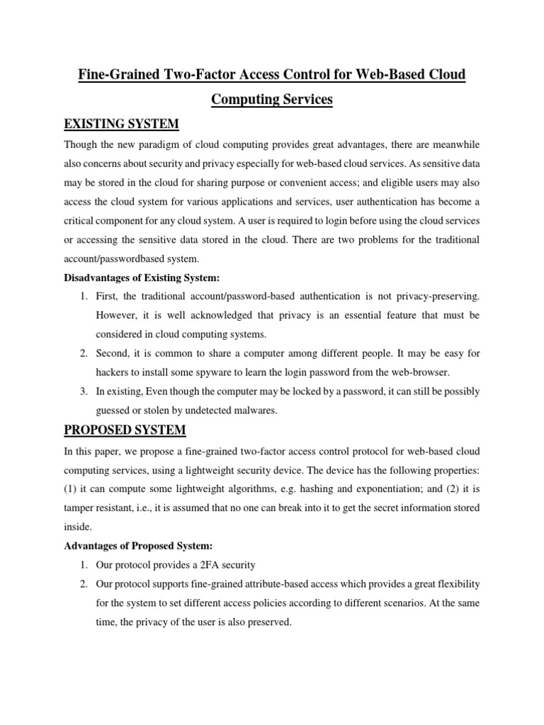 Fine grained two factor access control for web based cloud computing