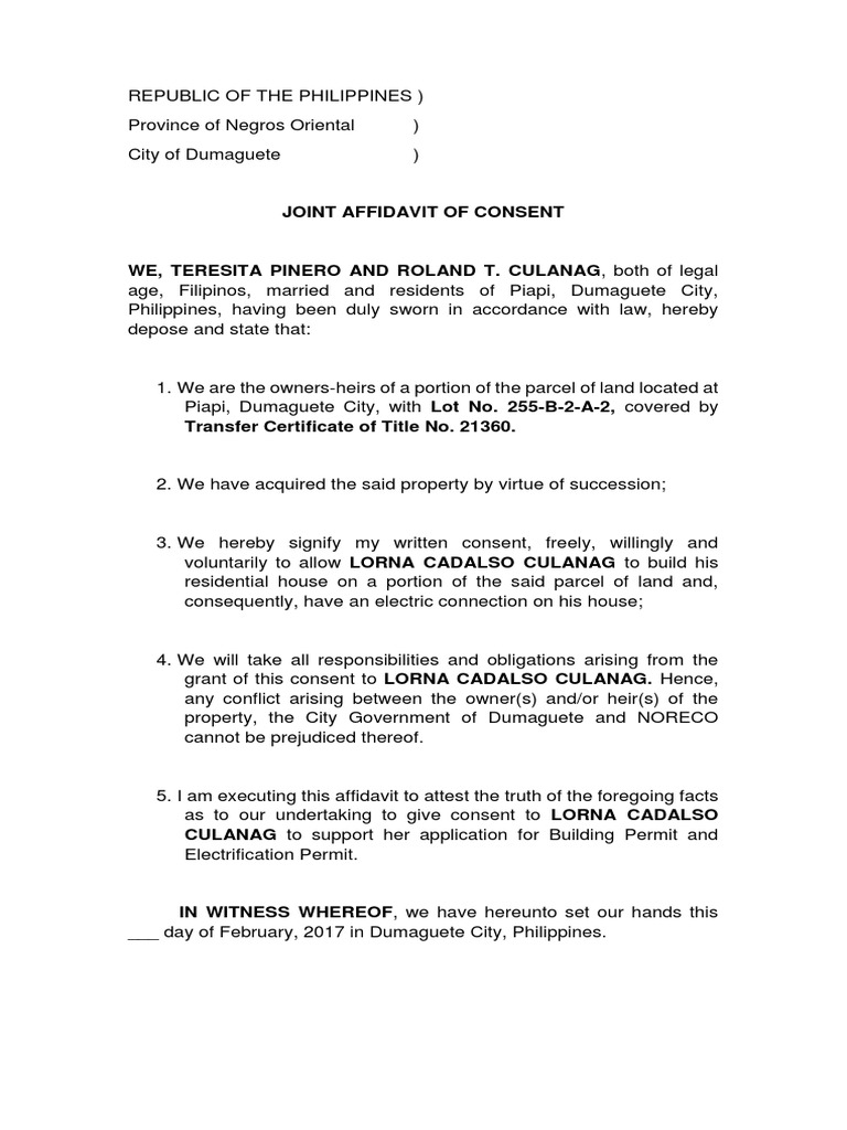 Affidavit For Building Permit Joint PDF