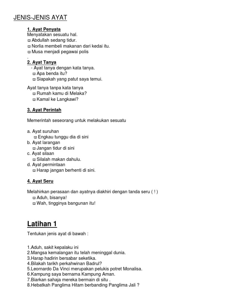 Jenis-Jenis Ayat dalam Bahasa Melayu | PDF
