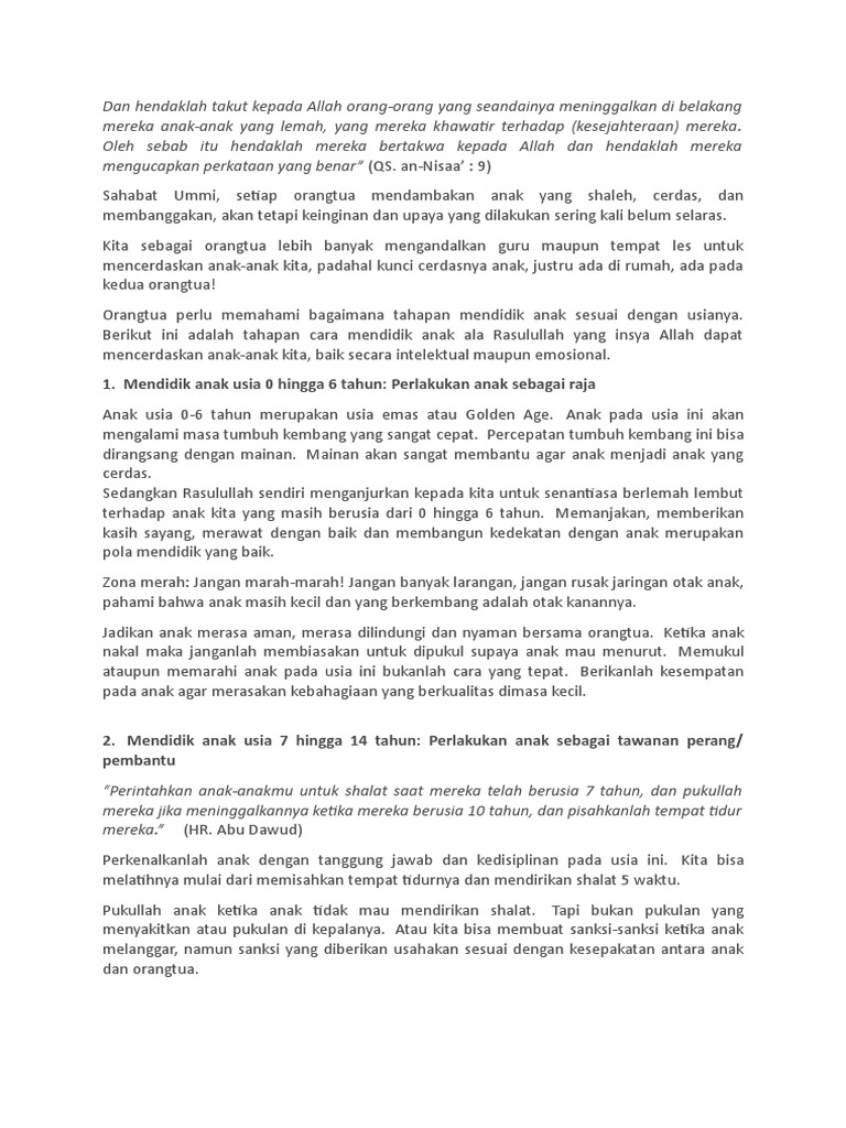 Cara Mendidik  Anak  Usia 2  Tahun  Secara Islam