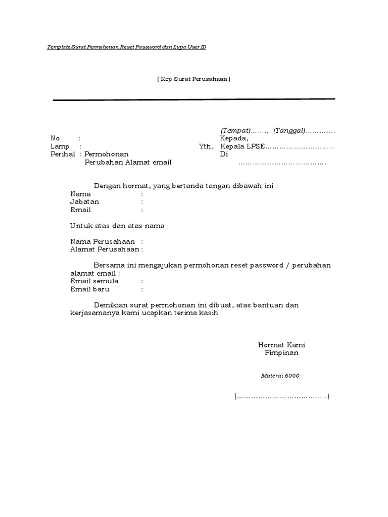 Form Permohonan Reset Password Dan Ganti Email