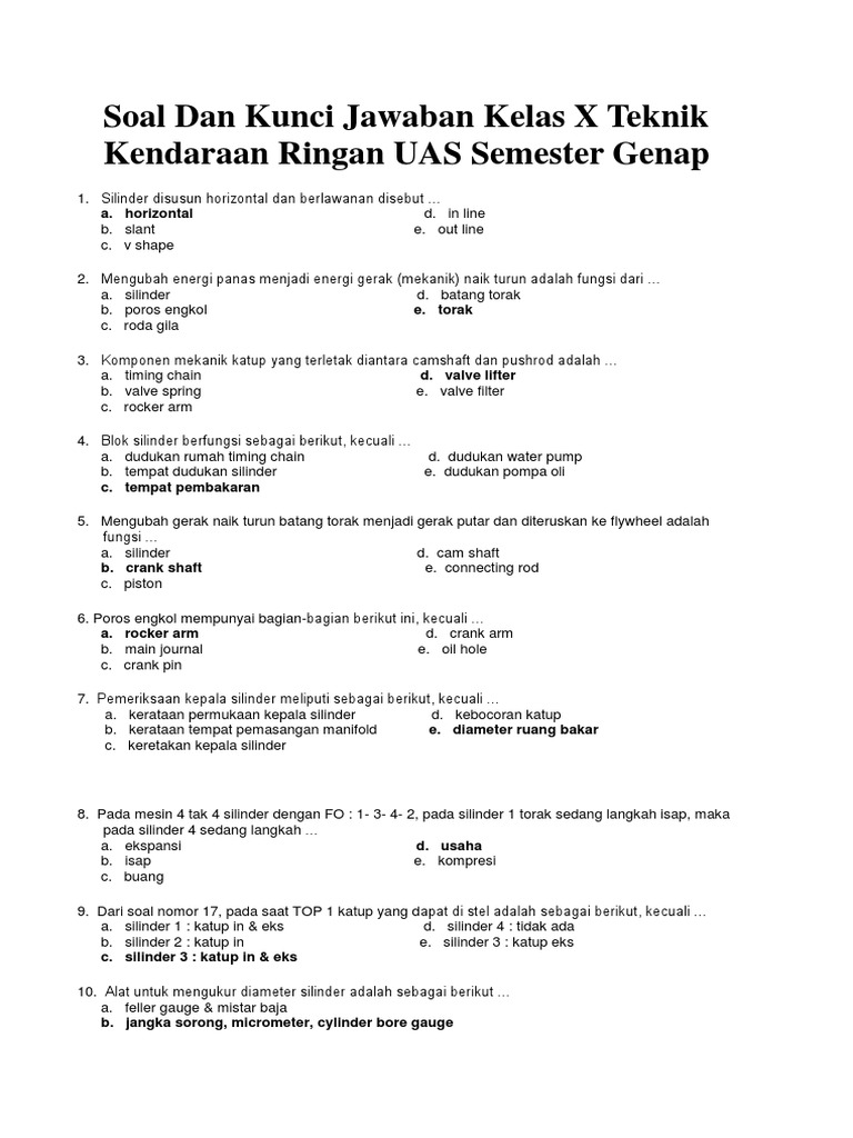 Soal Dan Jawabantentang Teknikm Pemesinan Kls 10 Semester 2