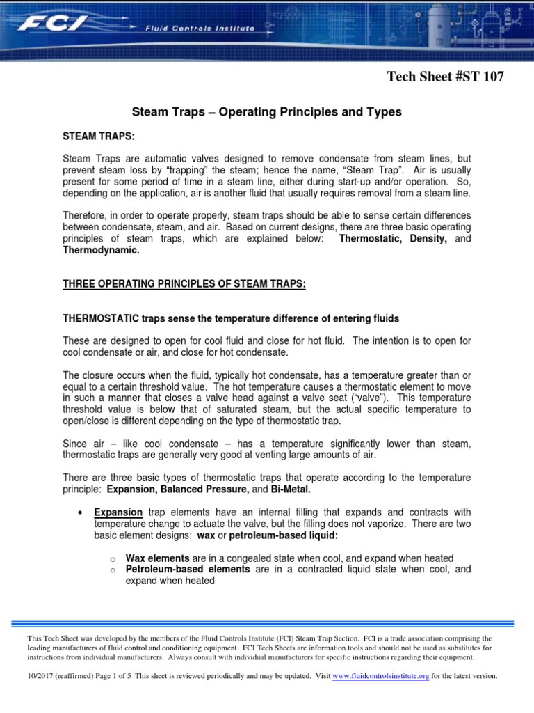 Steam Traps - Operating Principles and Types: Tech Sheet #ST 107 | PDF ...
