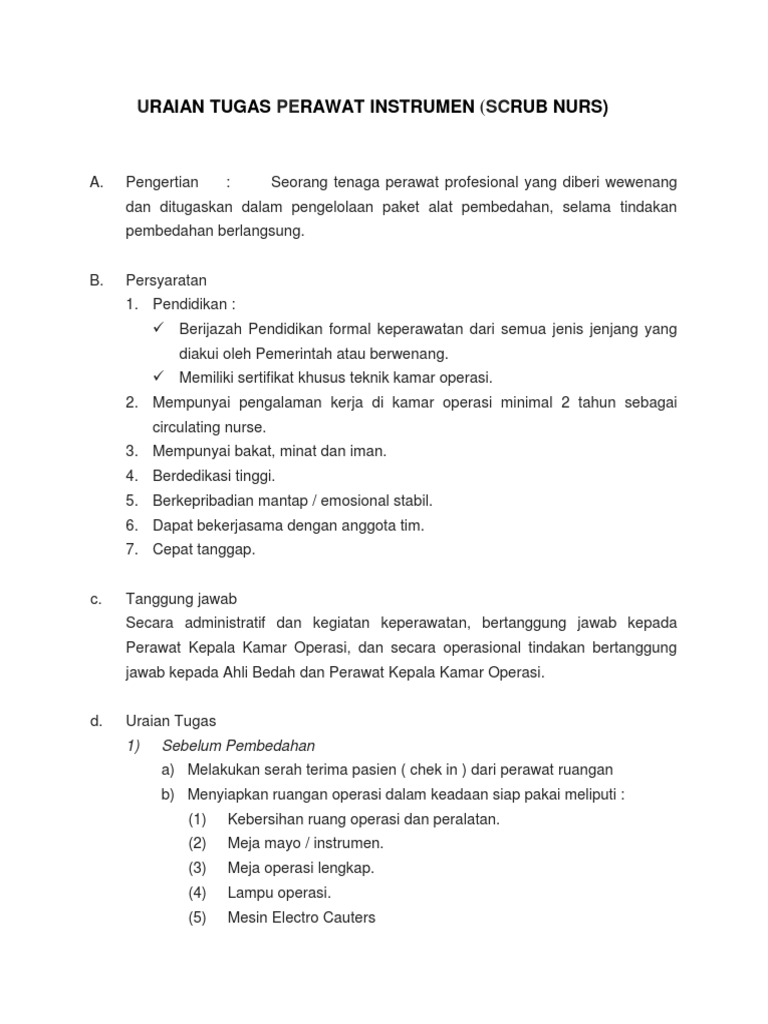 Tugas Perawat Instrumen Bedah | PDF