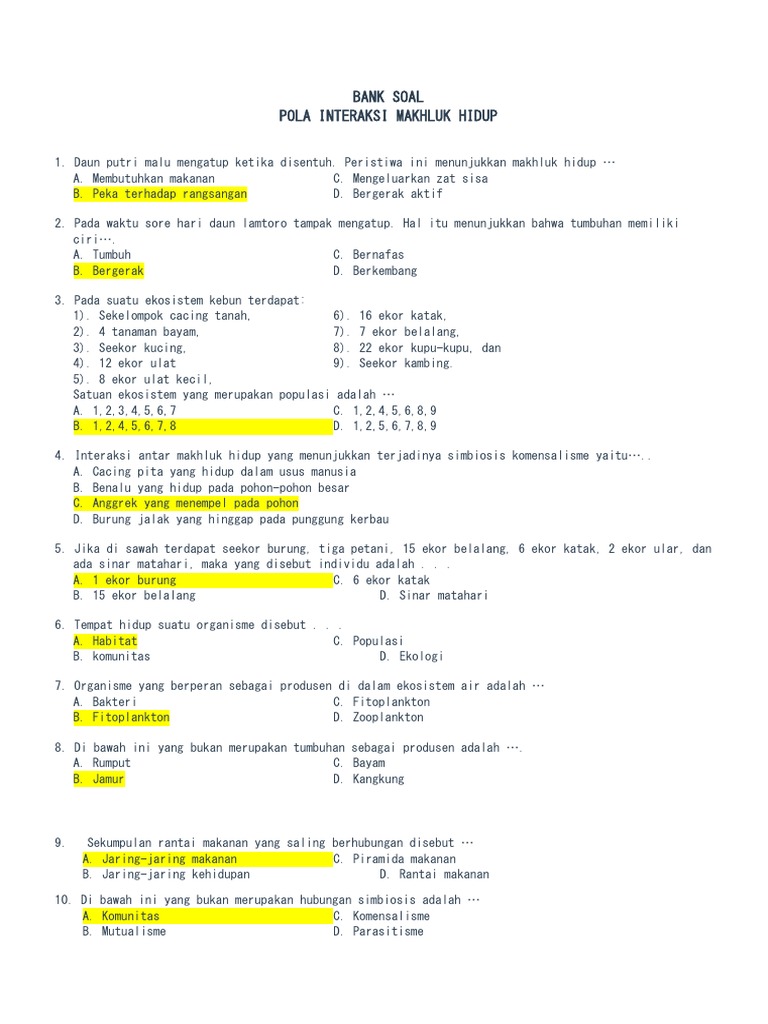 Bank Soal Interaksi Makhluk Hidup