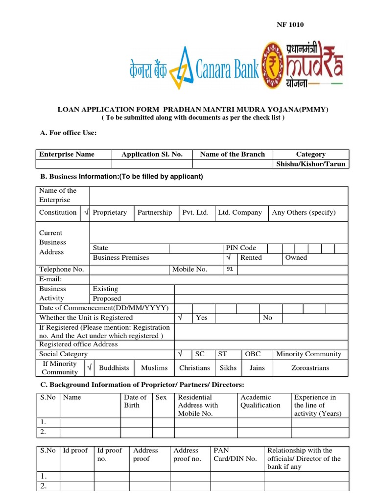 PM Mudra Loan Application Form | PDF | Finance & Money Management | Law