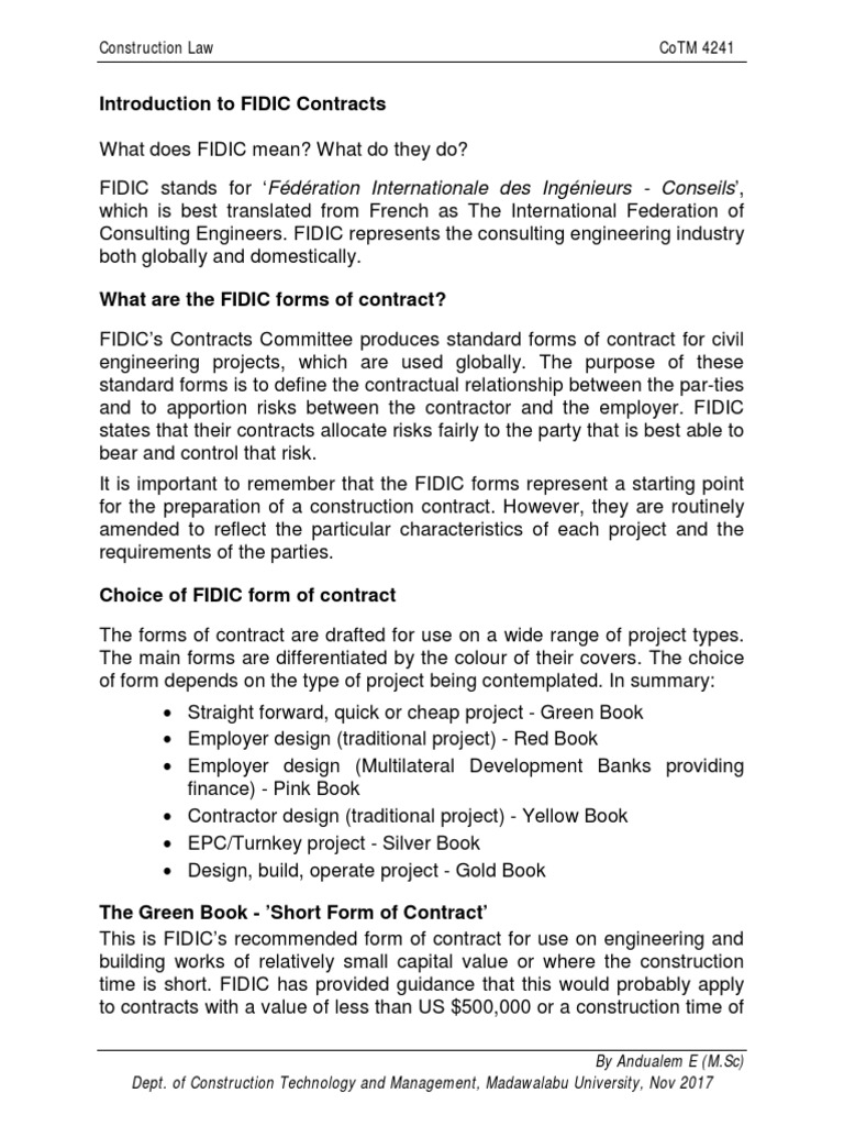 Overview of FIDIC Contract Types | PDF | Consultant | Employment