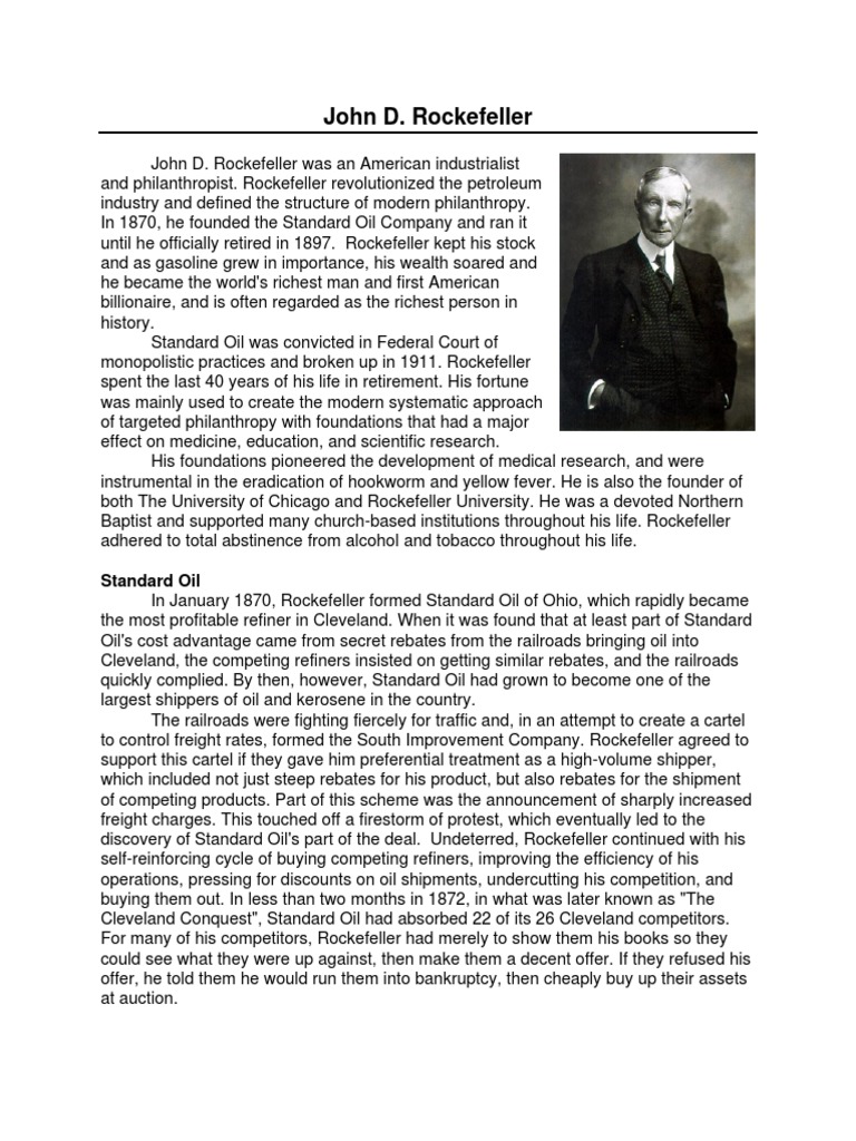 John D Rockefeller PDF John D. Rockefeller Standard Oil