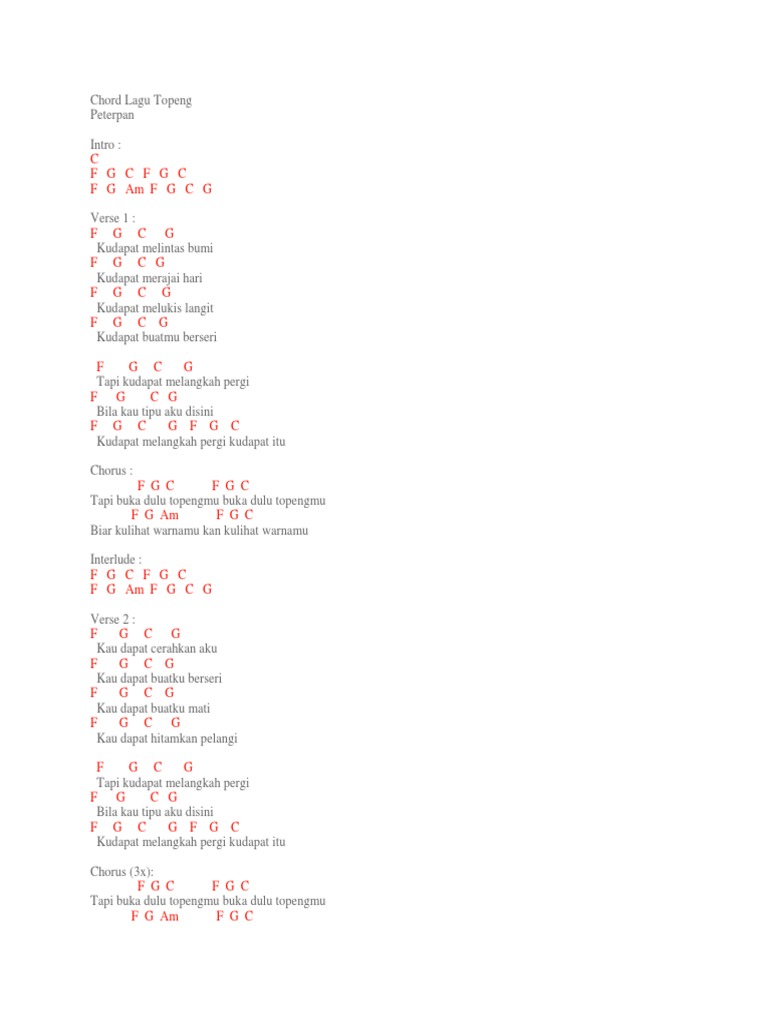 Chord Lagu Topeng