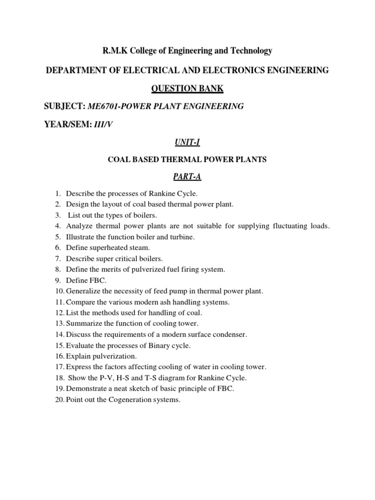 Power Plant Engineering Question Bank | PDF | Nuclear Reactor | Power ...