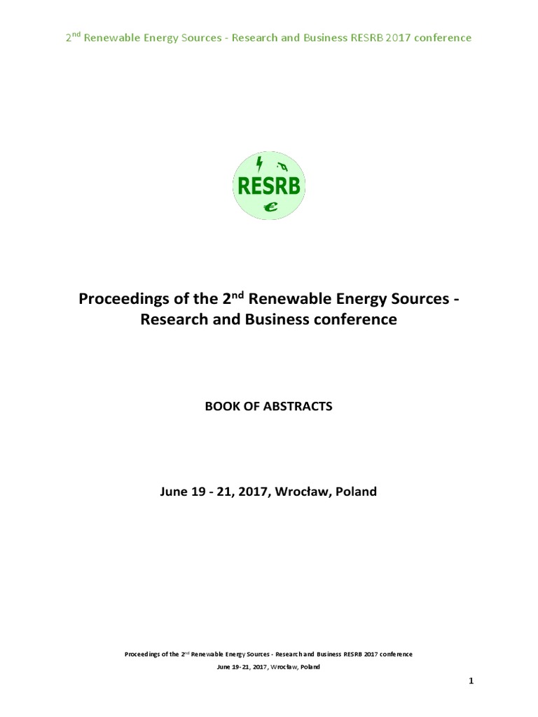 Proceedings 2nd RESRB 2017 | PDF | Solar Power | Renewable Energy