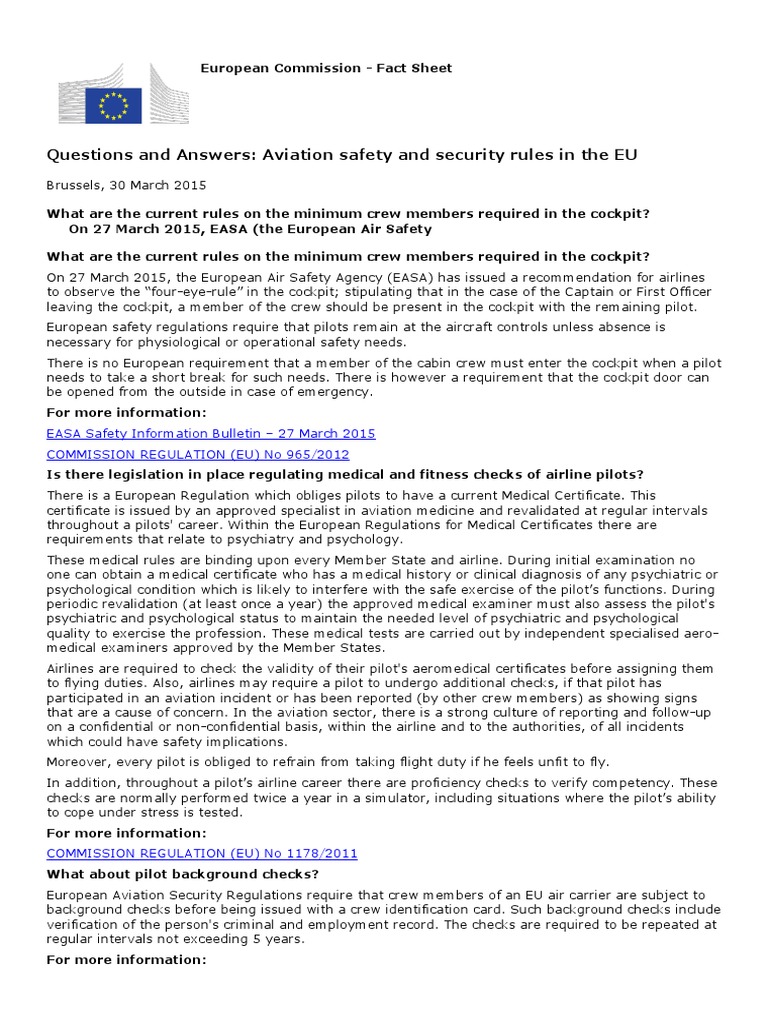 Questions and Answers Aviation Safety and Security Rules in The EU
