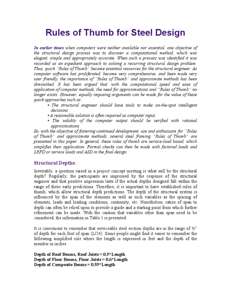 Rules of Thumb For Steel Design | PDF | Truss | Beam (Structure)