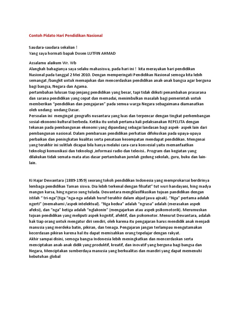 Contoh Pidato Hari Pendidikan Nasional