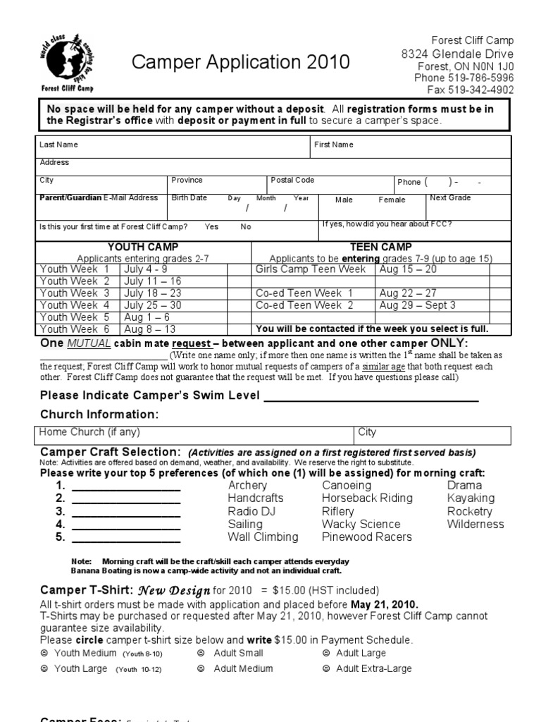 Camper Application PDF Cheque Payments
