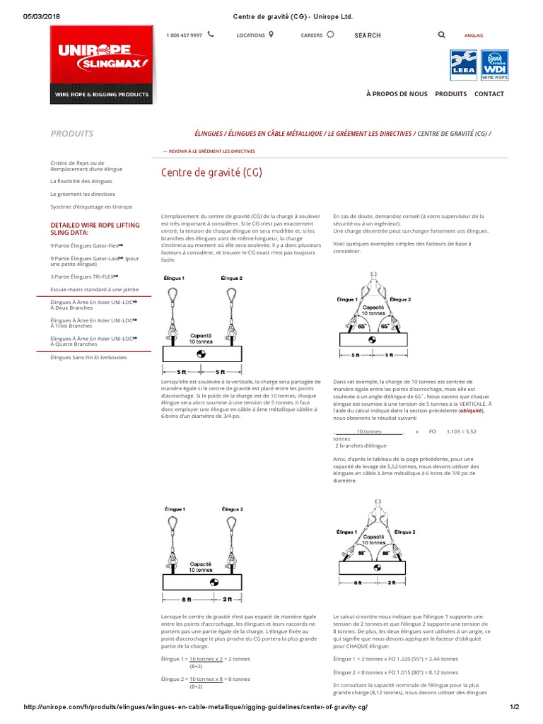 Calcule de Facteur D'élingage Angles Divers, PDF, Centre d'inertie