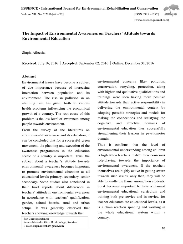 Teachers' Role in Environmental Awareness | PDF | Environmentalism ...
