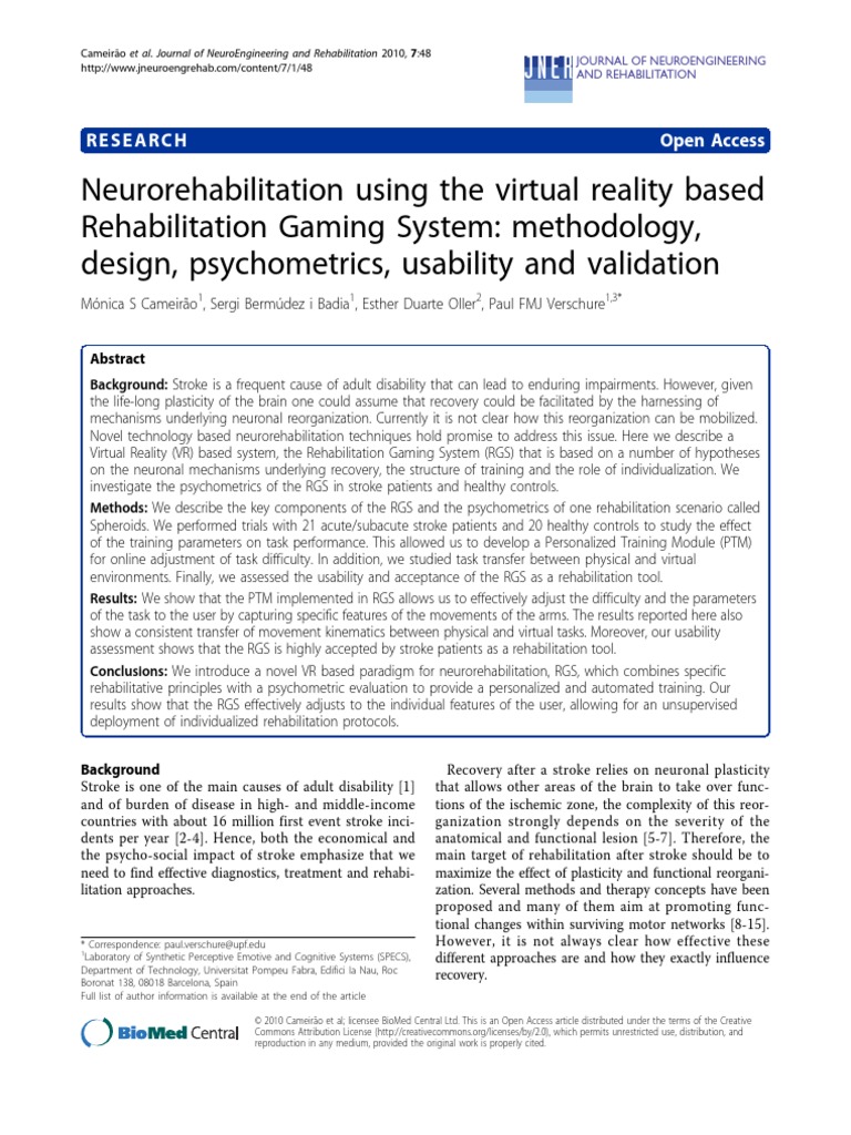Neurorehabilitation Using The Virtual Reality Based Rehabilitation ...