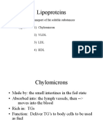 Lipoproteins: - Function: Transport of Fat Soluble Substances - Types: 1) Chylomicron 2) VLDL 3) LDL 4) HDL