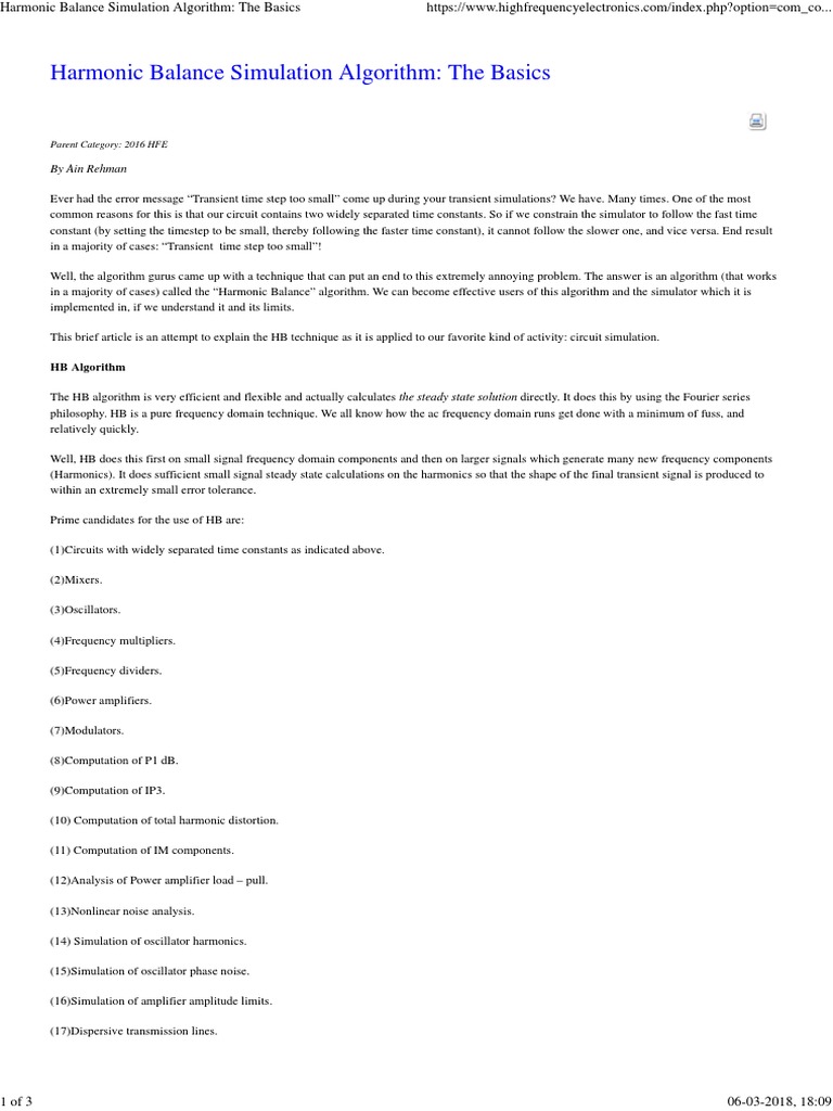 Harmonic Balance Simulation Algorithm The Basics PDF Electrical Network Passivity