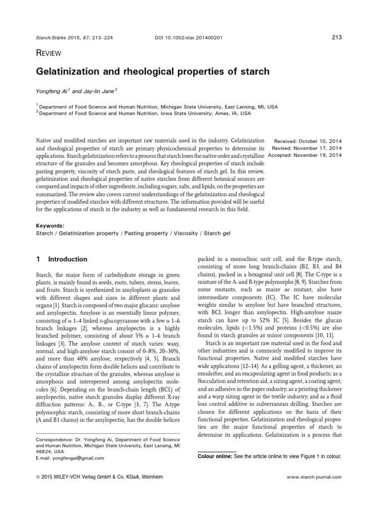 Starch Gelatinization & Rheology Review | PDF | Starch | Materials