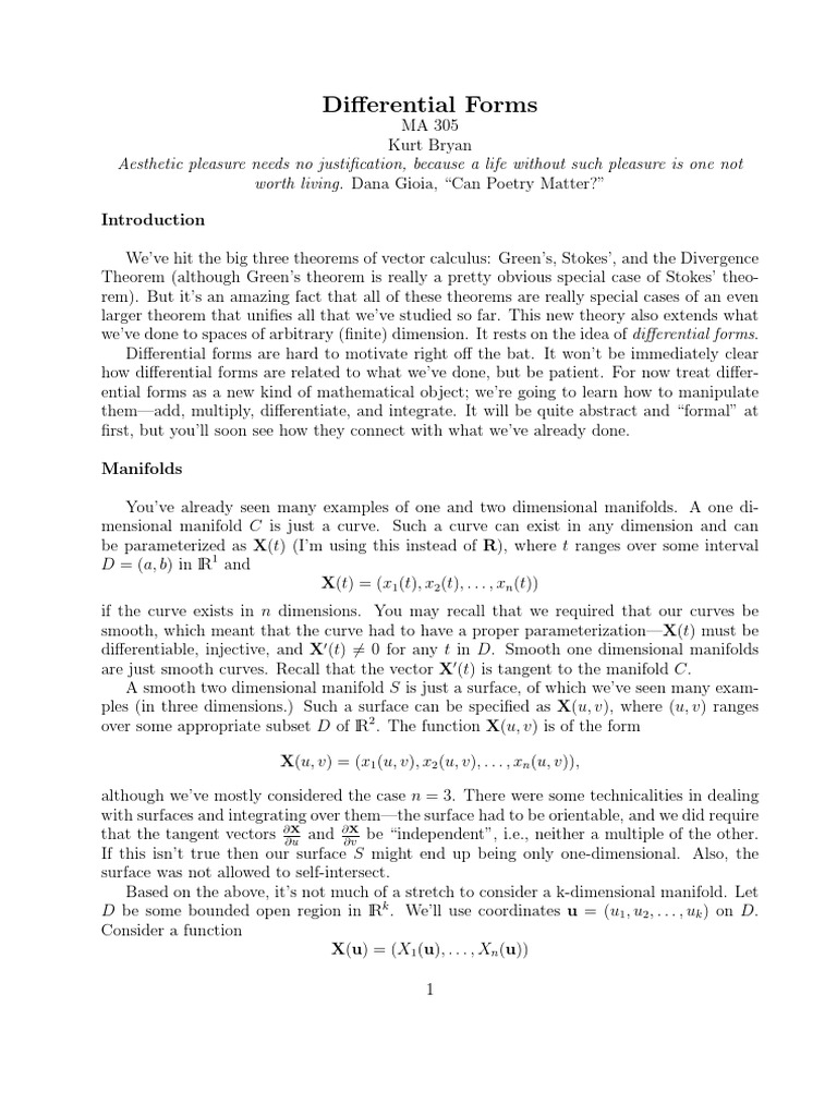 Dif FormKurt Bryan PDF Differentiable Manifold Differential Form