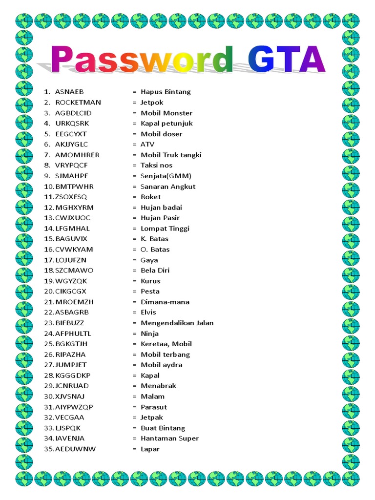 GTA V Passwords and Cheats List | PDF