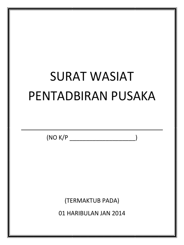 Surat Wasiat Pentadbiran Pusaka Pdf